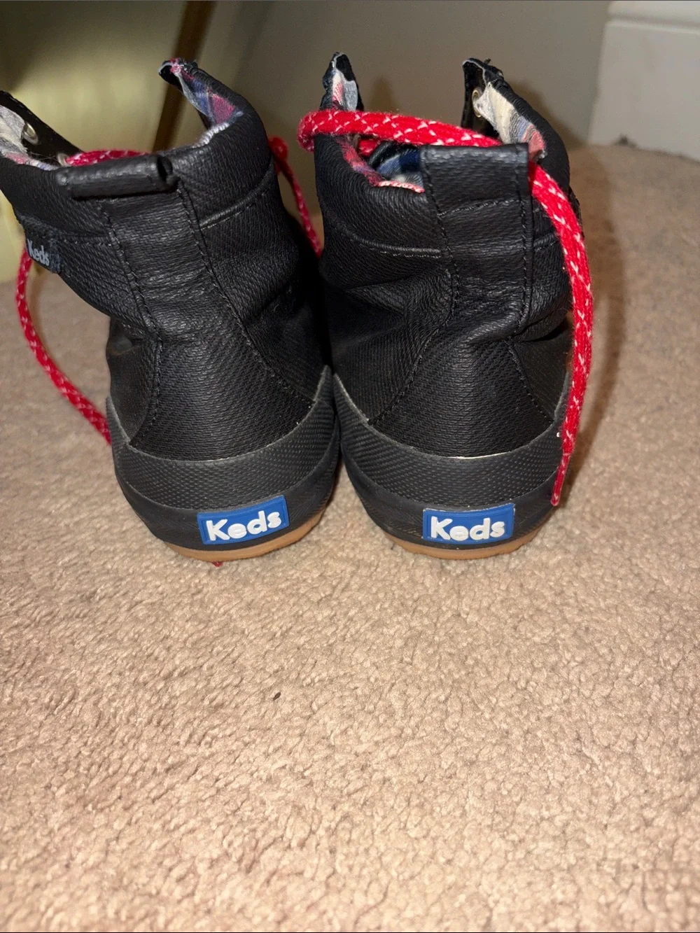 Keds Kids Black High-Top Boots with Red Laces